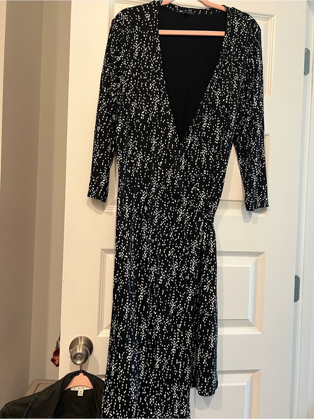 GAP Black Midi Wrap Dress with White Dot Print